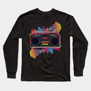 RETRO VINTAGE NEON COLORED BOOMBOX WITH SOUND WAVES Long Sleeve T-Shirt